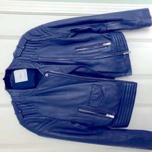 Mango - Woman’s Blue Leather Jacket - UK Size S / US XS